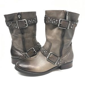 Arturo Chang Studded Leather Biker Boots Size 6M